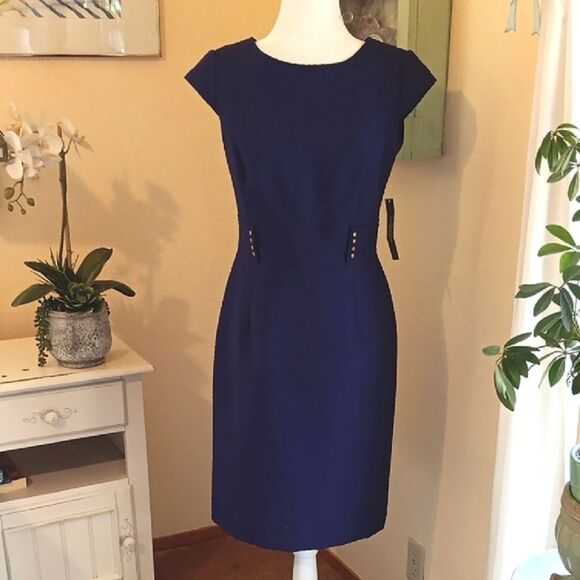 NWT Tahari ASL Deep PURPLE Textured Dress. Classic. Career. Professional. - Picture 1 of 11
